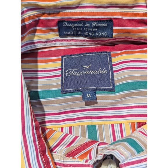 Faconnable Mens Short Sleeve Button Up Shirt Multi-Color Striped M 100% Cotton - Picture 2 of 4